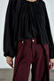 Black Gathered Collar Tassel Stitched Oversize Slightly Transparent Blouse Twoss26Bz00652 - 6