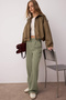 Açık Haki Yüksek Bel Wide Leg/Geniş Paça Pilili Dokuma Kumaş Pantolon TWOAW21PL0076 - 3