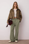 Açık Haki Yüksek Bel Wide Leg/Geniş Paça Pilili Dokuma Kumaş Pantolon TWOAW21PL0076 - 2