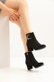Women's Black Suede Buckle Detailed Heeled Short Boots