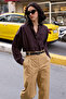 Camel Kemerli %100 Pamuk Dokuma Barrel Pantolon TWOSS26PL00126 - 6