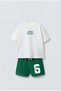 Boy's Cotton White Letter Print T-Shirt and Shorts Set - Green Lace-Up Shorts