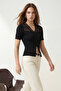 Siyah V Yaka Dantel Detaylı Fitted Fitilli Triko Bluz TWOSS26BZ00124 - 3