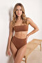 Kahverengi Yüksek Bel Hipster Basic Bikini Altı TBESS21BA0057 - 3