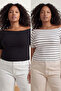 Black-White Asymmetric Collar Crop Boy Short Sleeve Plus Size T-Shirt Tbbss26Bf00005