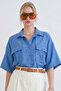 Indigo Oversize Sofia Linen Shirt with Envelope Pockets Alc-X15329 - 3