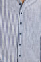 Men's Relax Fit Comfortable Cut 100% Cotton Striped Long Sleeve Linen Effect High Collar Navy Blue Shirt - 5