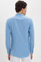 Men's Slim Fit 100% Cotton Buttoned Collar Flam Linen Blue Shirt - 7