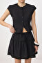 Siyah Slim Fit Bluz Mini Etek  Dokuma Alt - Üst Takım TWOSS26AU00097 - 3