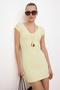 Sarı Bodycon V Yaka Ay Kol Kısa Kollu Mini Soft Touch Örme elbise TWOSS26EL00783 - 3