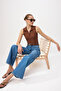 Brown Fitted/Bodycon Polo Neck Crop Stretchy Knitted Blouse Twoss22Bz0335 - 2