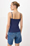 Navy Blue Plain Fitted Pool Collar Spaghetti Strap Sleeveless P Cotton R Rib Knit Knitted Undershirt Twoss26Al00034 - 8