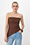 Brown Fitted/Asymmetrical Strapless Sleeveless Lace Stretchy Knitted Blouse Twoss26Bz00759 - 3