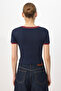 Lacivert Fitted/Vücuda Oturan Baskılı Kısa Kollu İnterlok Örme T-shirt TWOSS26TS00268 - 6