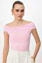 Pembe Carmen Yaka Vücuda Oturan Esnek Crop Örme Madonna Yaka Bluz TWOSS24BZ00368