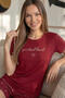 Burgundy Grateful Heart Patterned Bamboo Short Sleeve Women's Shorts Pajama Set - 7