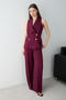 Bordo Düğmeli Yelek Geniş Paça Pantolon Dokuma Alt - Üst Takım TWOSS26AU00185 - 3