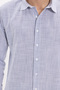 Men's slim fit 100% cotton striped long sleeve navy blue shirt with linen effect - 6