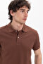 Men's Regular Fit Comfortable Cut 100% Cotton Plain Pique Brown Polo Neck T-Shirt - 6