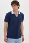 Men's slim fit tight cut 100% cotton navy blue polo neck t-shirt - 3