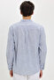 Men's Relax Fit Comfortable Cut 100% Cotton Striped Long Sleeve Linen Effect High Collar Navy Blue Shirt - 6