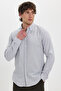 Men's slim fit 100% cotton button-down flannel shirt in gray - 3
