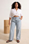 Açık Mavi Yüksek Bel Pens Detaylı %100 Pamuk Non-Stretch Wide Leg/Geniş Paça Jeans TBBSS26CJ00034 - 3