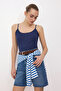 Navy Blue Plain Fitted Pool Collar Spaghetti Strap Sleeveless P Cotton R Rib Knit Knitted Undershirt Twoss26Al00034 - 6