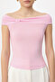 Pembe Carmen Yaka Vücuda Oturan Esnek Crop Örme Madonna Yaka Bluz TWOSS24BZ00368 - 3
