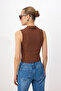Brown Fitted/Bodycon Polo Neck Crop Stretchy Knitted Blouse Twoss22Bz0335 - 4