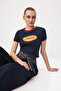 Lacivert Fitted/Vücuda Oturan Baskılı Kısa Kollu İnterlok Örme T-shirt TWOSS26TS00268 - 4