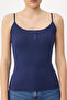 Navy Blue Plain Fitted Pool Collar Spaghetti Strap Sleeveless P Cotton R Rib Knit Knitted Undershirt Twoss26Al00034 - 7