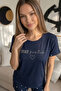 Navy Blue Stay Positive Patterned Bamboo Short Sleeve Women's Shorts Pajamas Set - 6