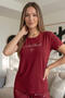 Burgundy Grateful Heart Patterned Bamboo Short Sleeve Women's Shorts Pajama Set - 6