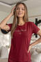 Burgundy Grateful Heart Patterned Bamboo Short Sleeve Women's Shorts Pajama Set - 5