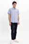 Men's Regular Fit Classic Cut Oversize 100% Cotton Linen Texture Pocketed Striped Short Sleeve Blue Shirt - 2
