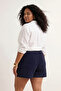 Navy Blue Terry Fabric Wide Leg Plus Size Shorts & Bermuda Tbbss26Ap00033 - 2