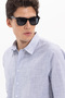 Men's slim fit 100% cotton striped long sleeve navy blue shirt with linen effect - 5