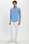 Men's Slim Fit 100% Cotton Buttoned Collar Flam Linen Blue Shirt - 2