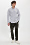 Men's slim fit 100% cotton button-down flannel shirt in gray - 2