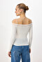 Ecru Plain Fitted Carmen Collar Transparent Lace Detailed Soft Knitted Blouse Twoss26Bz00704 - 4