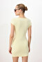 Sarı Bodycon V Yaka Ay Kol Kısa Kollu Mini Soft Touch Örme elbise TWOSS26EL00783 - 6