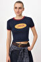 Lacivert Fitted/Vücuda Oturan Baskılı Kısa Kollu İnterlok Örme T-shirt TWOSS26TS00268 - 3
