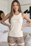 Cream Wild at Heart Patterned Women's Knitted Pajama Set with Zero Sleeve Shorts - 4