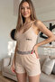 Beige Wild Spirit Patterned Knitted Rope Strap Shorts Women's Pajama Set - 2