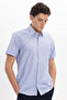 Men's Regular Fit Classic Cut Oversize 100% Cotton Linen Texture Pocketed Striped Short Sleeve Blue Shirt - 3
