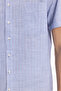 Men's Regular Fit Classic Cut Oversize 100% Cotton Linen Texture Pocketed Striped Short Sleeve Blue Shirt - 6