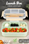4 Compartment Food Container - Diet Lunch Box with Fork and Spoon Lunch Box Green