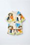 Boys' Cotton Cream Safari Patterned T-Shirt Shorts Set