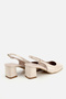 Women's Nude Patent Leather Round Toe Open Back Medium Heeled Shoes - 4